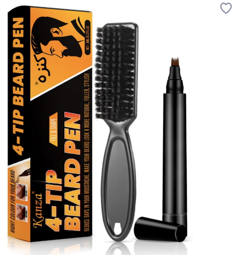4-Tip Beard Pen (Dark Brown) Beard & Moustache Pen and Beard Brush Combo Set Beard Filler & Shape for Home Travel & Barber Use Exclusively for Men 5ml Pen & Brush