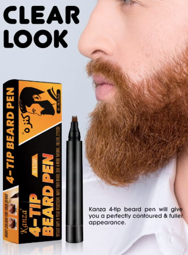4-Tip Beard Pen (Dark Brown) Beard & Moustache Pen and Beard Brush Combo Set Beard Filler & Shape for Home Travel & Barber Use Exclusively for Men 5ml Pen & Brush