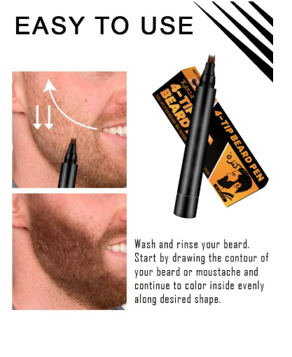 4-Tip Beard Pen (Dark Brown) Beard & Moustache Pen and Beard Brush Combo Set Beard Filler & Shape for Home Travel & Barber Use Exclusively for Men 5ml Pen & Brush
