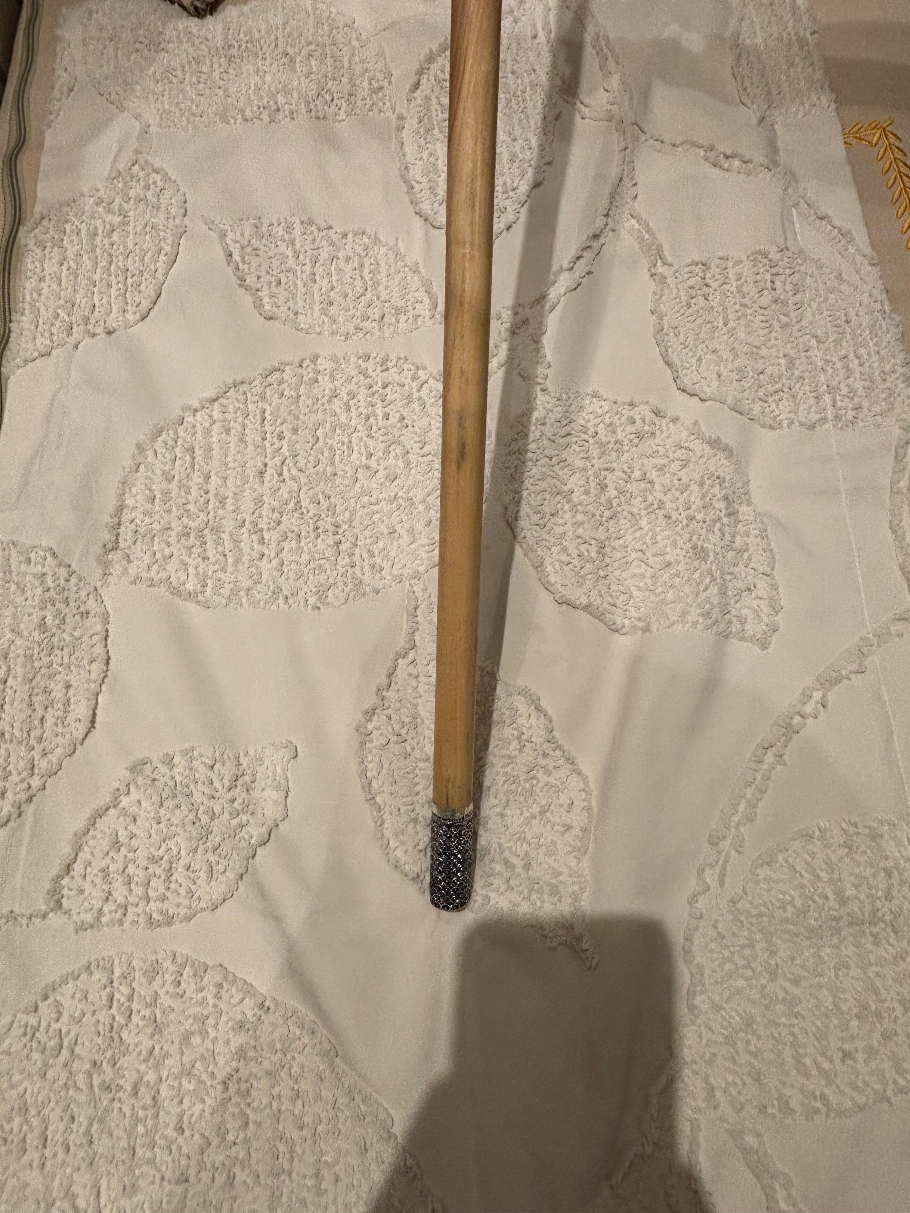 Handcrafted Wooden Walking Stick with Ornate Silver Detailing