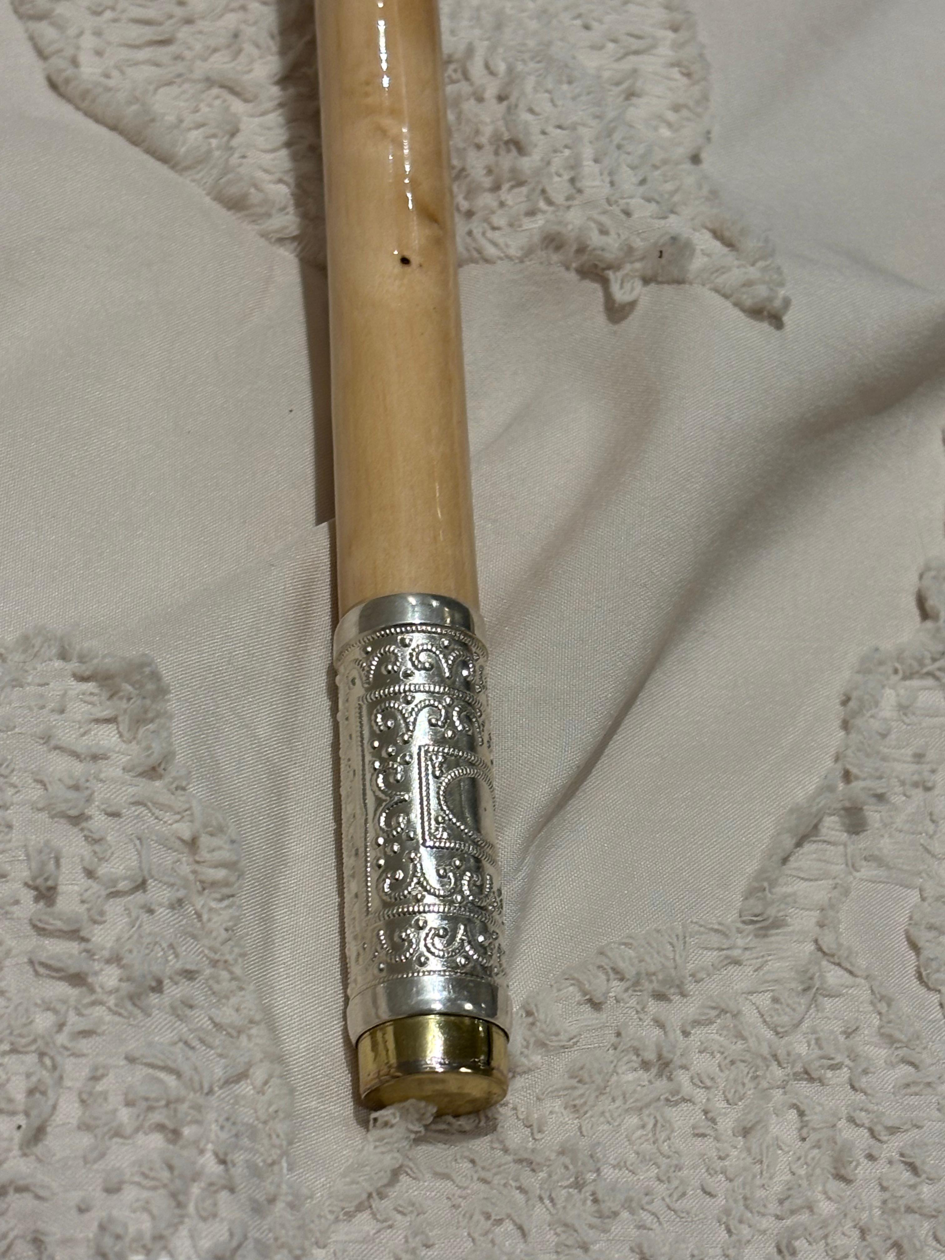 Luxury Handcrafted Walking Stick with Silver Engravings & Gemstone Accents