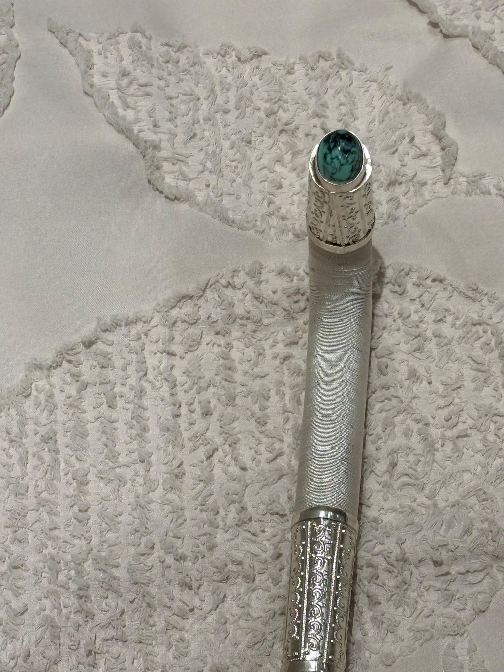 Luxury Handcrafted Walking Stick with Silver Engravings & Gemstone Accents