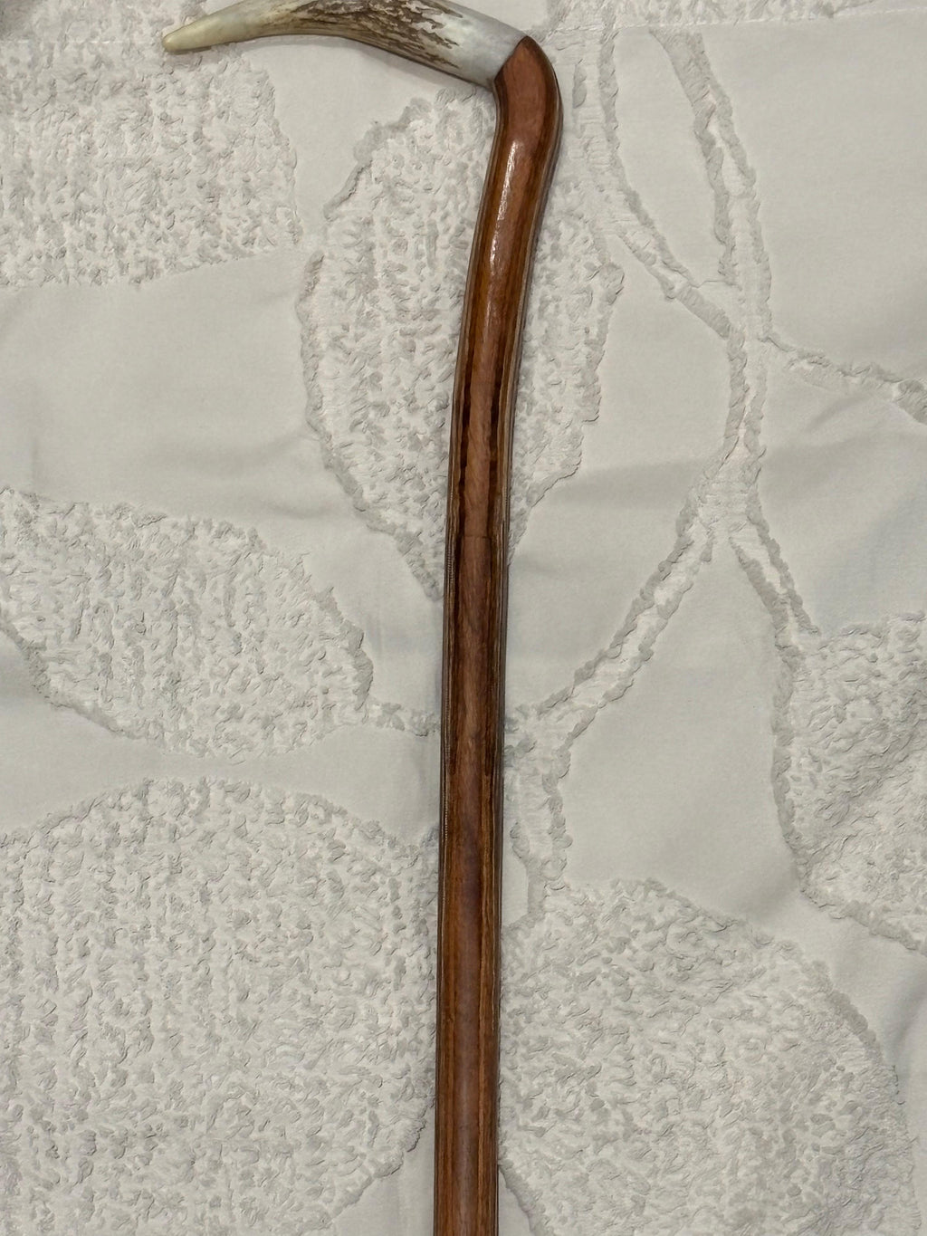 Handcrafted Wooden Walking Cane with Antler Handle