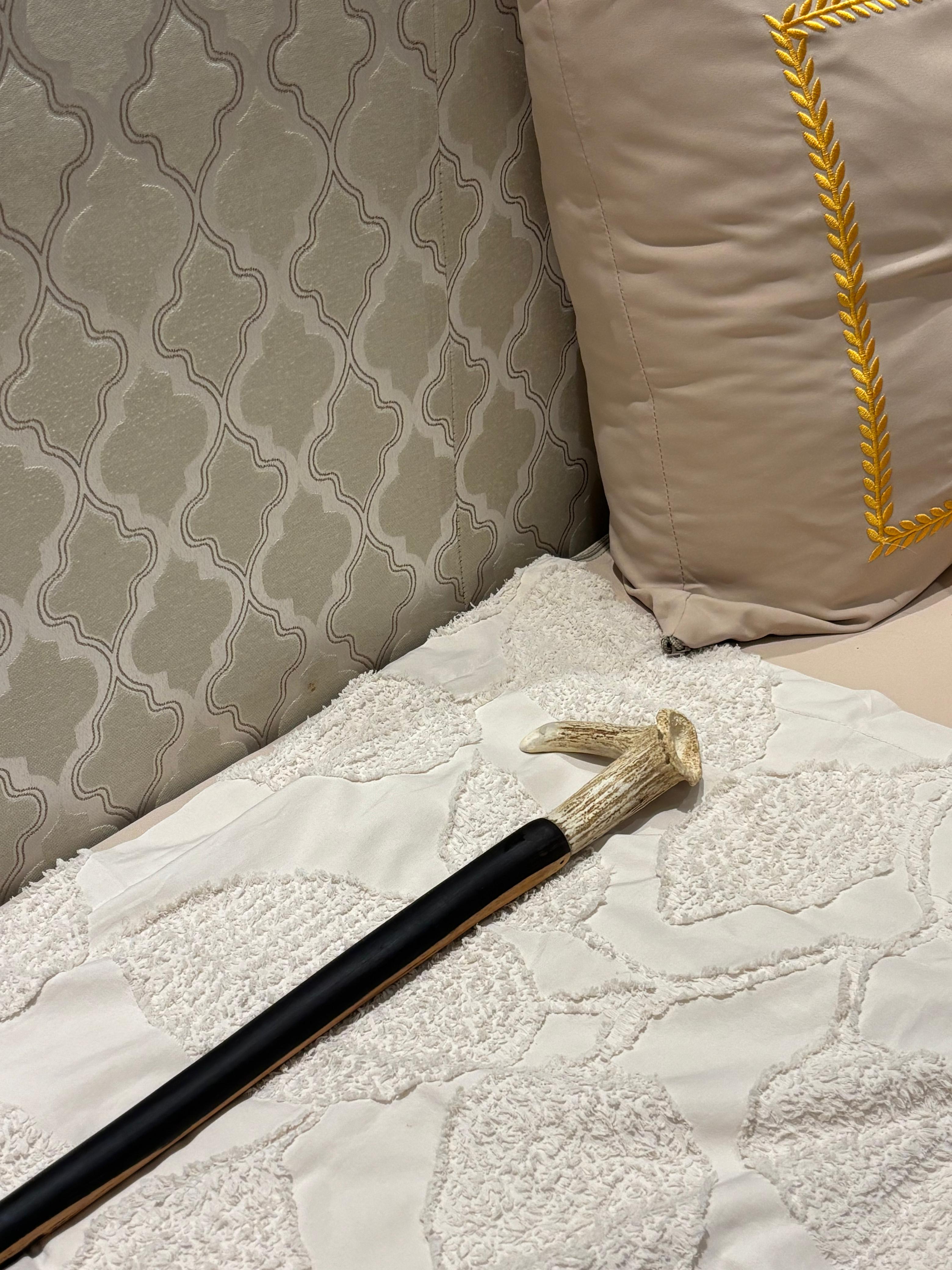 Elegant Black Walking Cane with Antler Handle