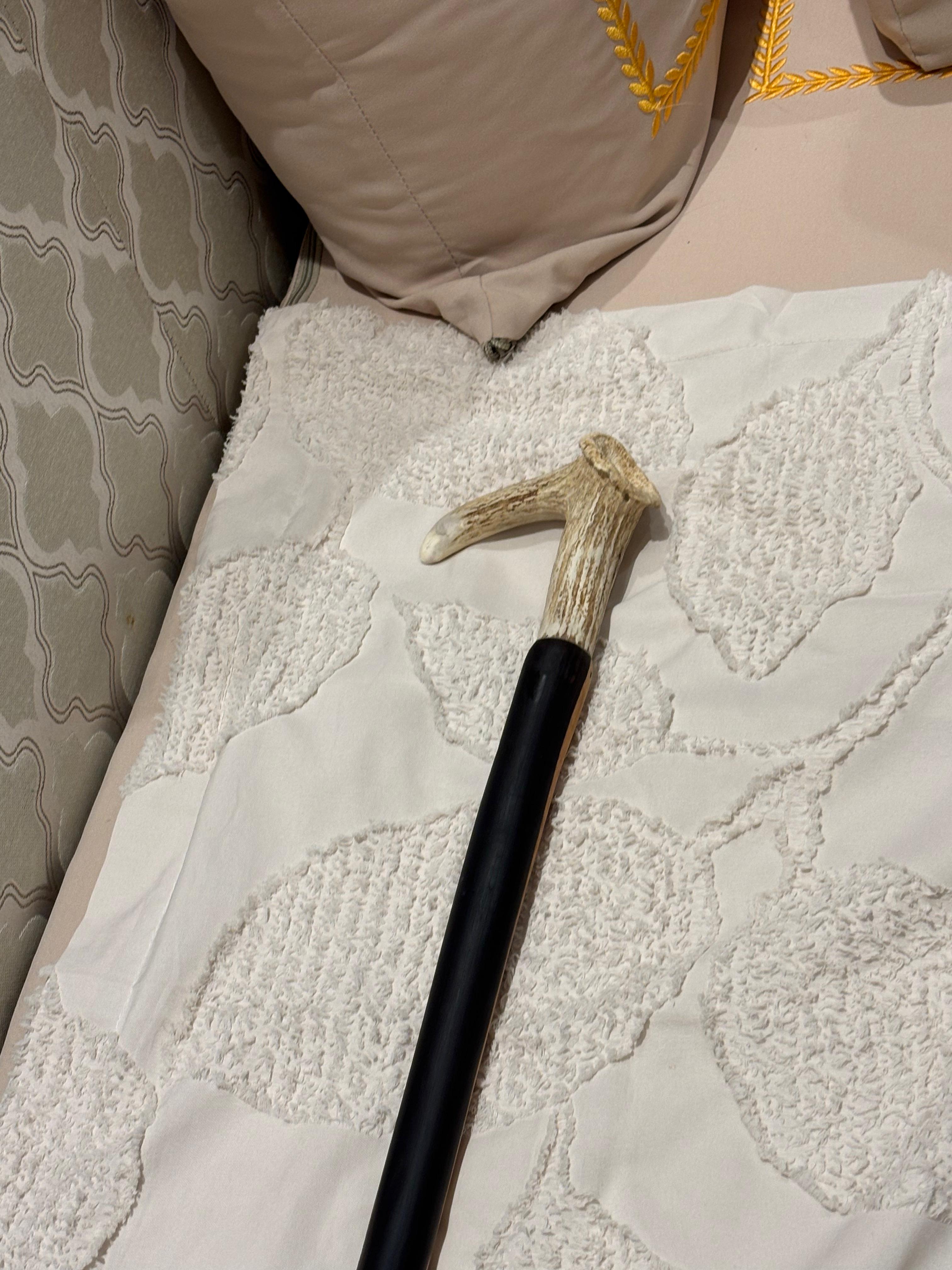Elegant Black Walking Cane with Antler Handle