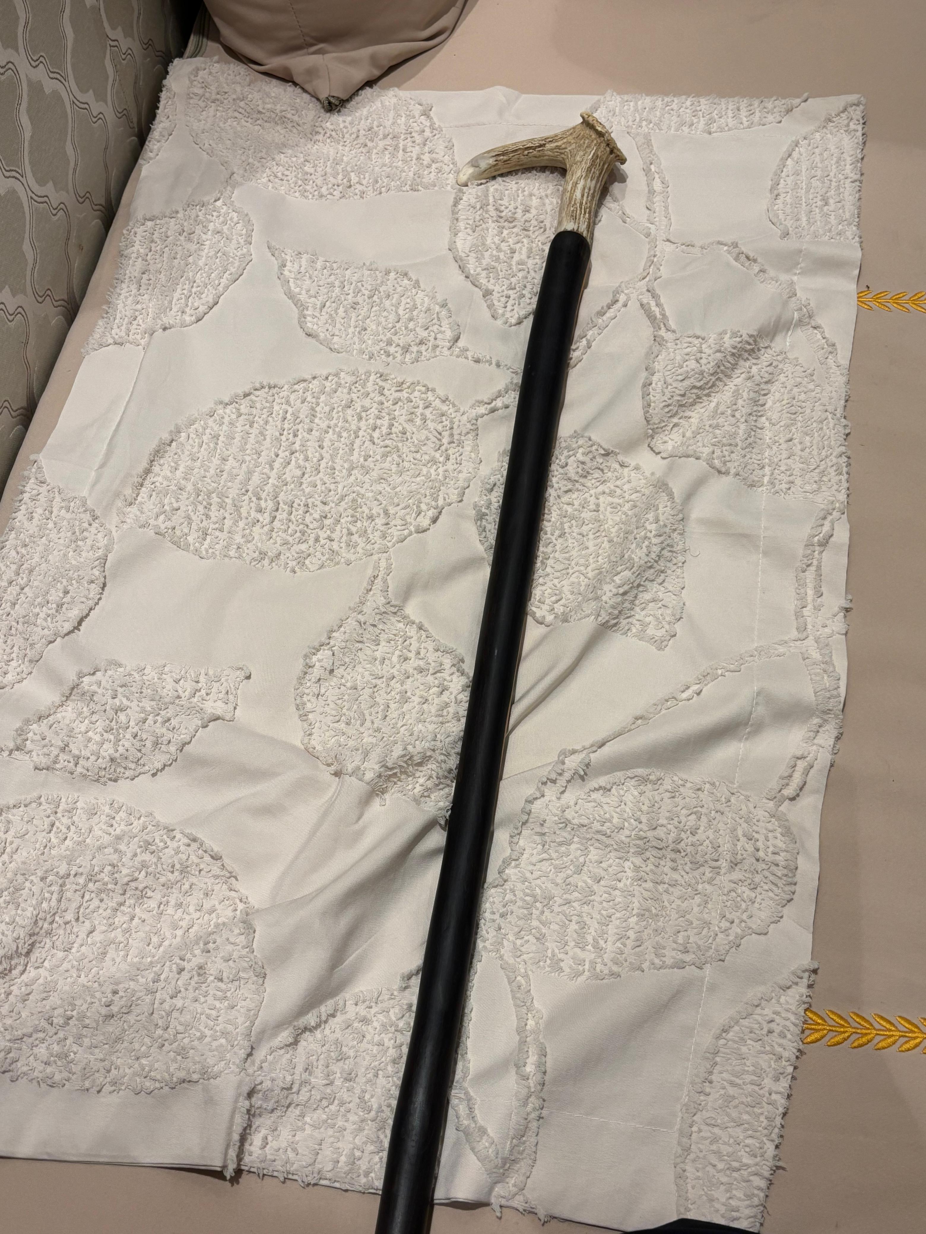 Elegant Black Walking Cane with Antler Handle
